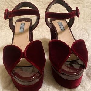 Prada red velvet heels